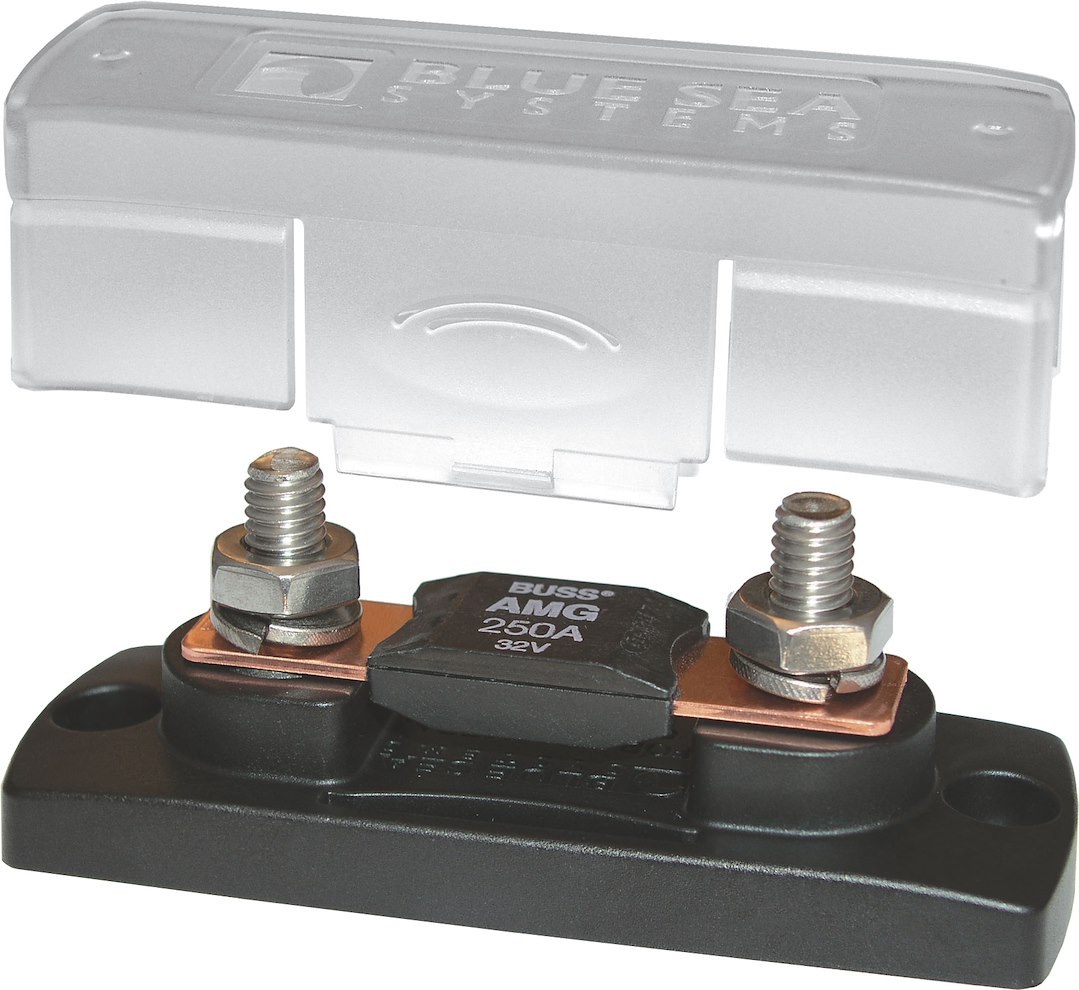 Blue Sea Systems Fuse Block, 32 Volt DC, 300 Amps, Uses Mega/Amg Fuse, With Protective Cover – 5001-BSS