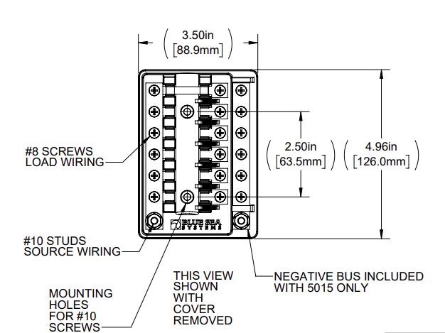 Blue Sea Systems Fuse Block, 32 Volts DC, 100 Amps Per Block/ 30 Amps Per Circuit, Uses Mdl/ Agc Fuse, With 6 Circuits/ Protective Cover – 5018-BSS