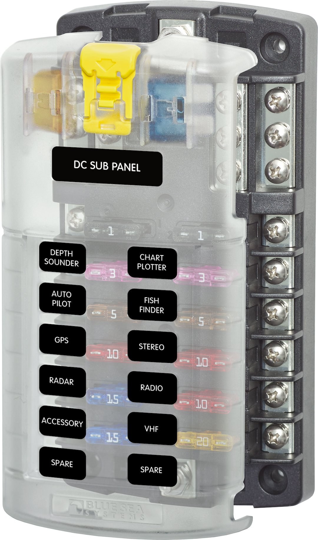 Blue Sea Systems Fuse Block, 32 Volt DC, 100 Amp Per Block/ 30 Amp Per Circuit, Uses Ato/ Atc Blade Style Fuse – 5026-BSS