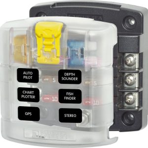 Blue Sea Systems Fuse Block, 32 Volt DC, 100 Amp Per Block/ 30 Amp Per Circuit, 2.64 Inch Mounting Centers, Uses Ato/ Atc Blade Style Fuse – 5028-BSS