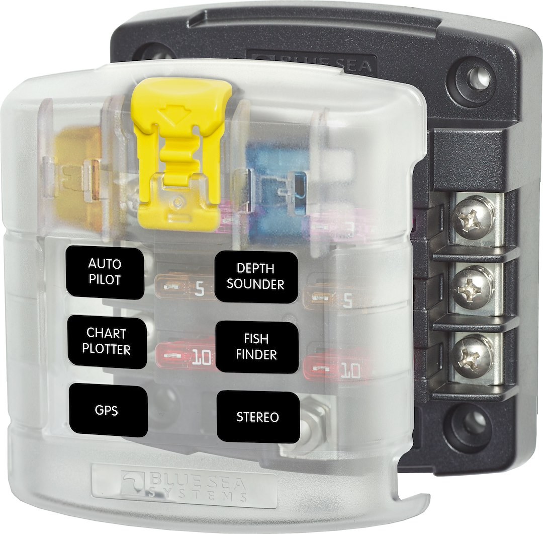 Blue Sea Systems Fuse Block, 32 Volt DC, 100 Amp Per Block/ 30 Amp Per Circuit, 2.64 Inch Mounting Centers, Uses Ato/ Atc Blade Style Fuse – 5028-BSS