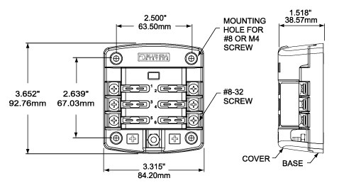 Blue Sea Systems Fuse Block, 32 Volt DC, 100 Amp Per Block/ 30 Amp Per Circuit, 2.64 Inch Mounting Centers, Uses Ato/ Atc Blade Style Fuse – 5028-BSS