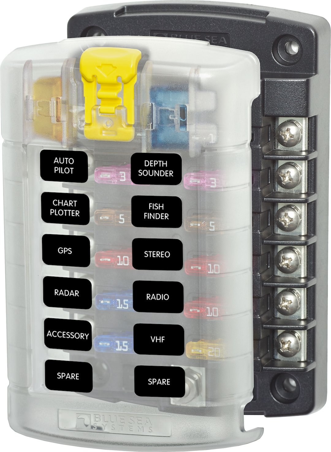 Blue Sea Systems Fuse Block, 32 Volts DC, 100 Amps Per Block/ 30 Amps Per Circuit, Uses Ato/ Atc Blade Style Fuse – 5029-BSS