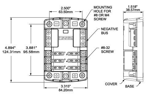 Blue Sea Systems Fuse Block, 32 Volts DC, 100 Amps Per Block/ 30 Amps Per Circuit, Uses Ato/ Atc Blade Style Fuse – 5030-BSS