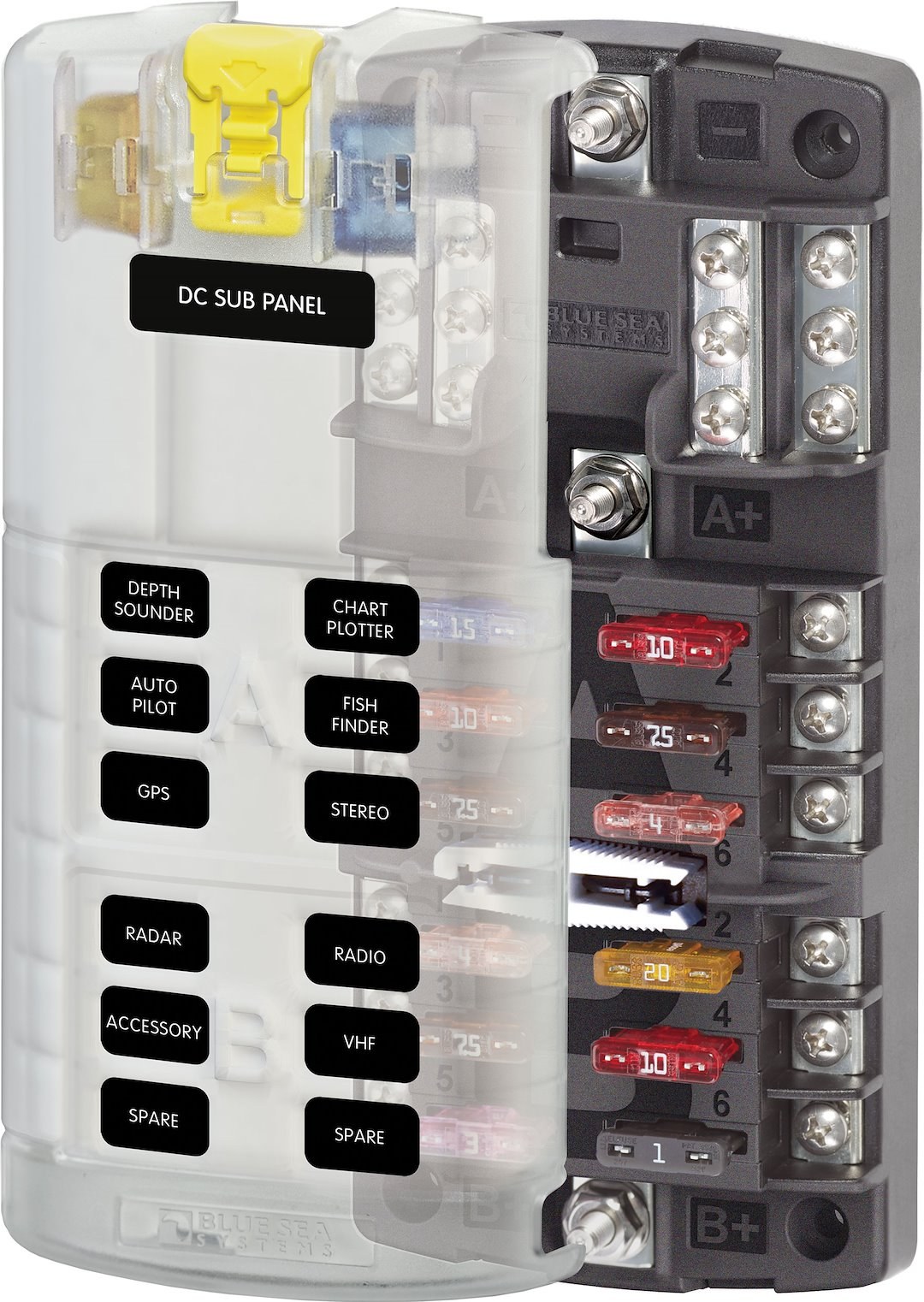 Blue Sea Systems Fuse Block, 32 Volt DC, 100 Amp Total/ 30 Amp Per Circuit, Uses Ato/ Atc Blade Style Fuse – 5032-BSS