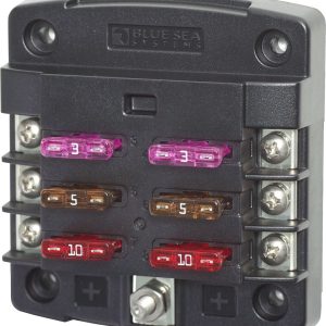 Blue Sea Systems Fuse Block, 32 Volts DC, 100 Amps Per Block/ 30 Amps Per Circuit, Uses Ato/ Atc Blade Style Fuse, With 6 Circuits – 5033-BSS