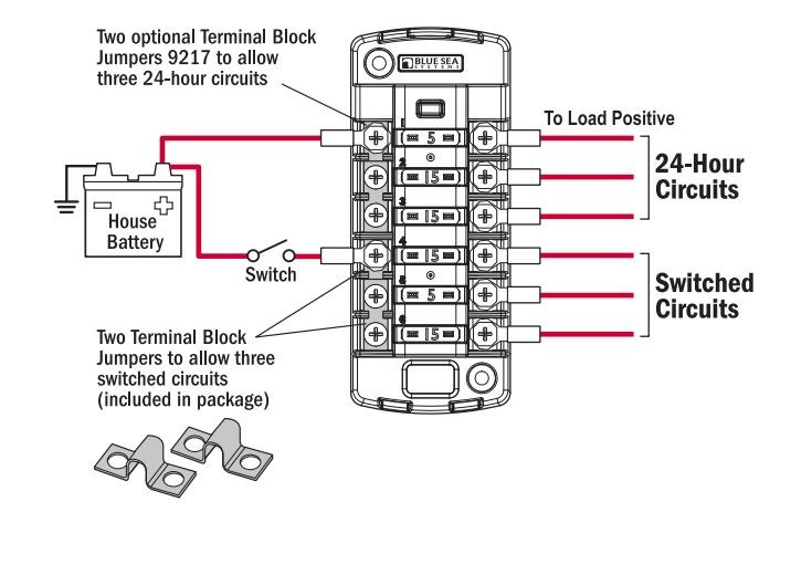 Blue Sea Systems Fuse Block, 32 Volts DC, 30 Amps Per Circuit/ 40 Amps Per Jumped Circuit Group, Uses Ato/ Atc Blade Style Fuse – 5037-BSS