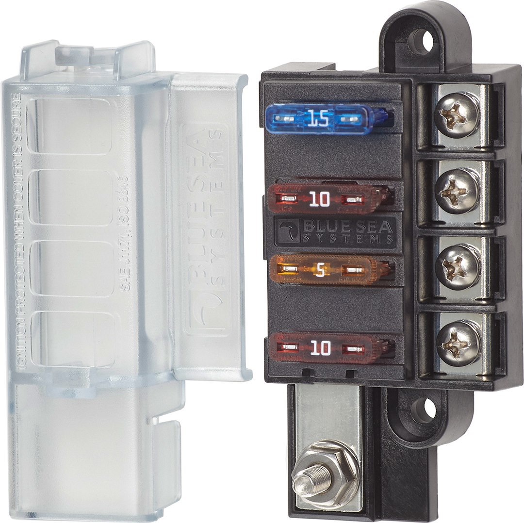 Blue Sea Systems Fuse Block, 32 Volt DC, 100 Amp Per Block/ 30 Amp Per Circuit, Uses Ato/ Atc Blade Style Fuse – 5045-BSS
