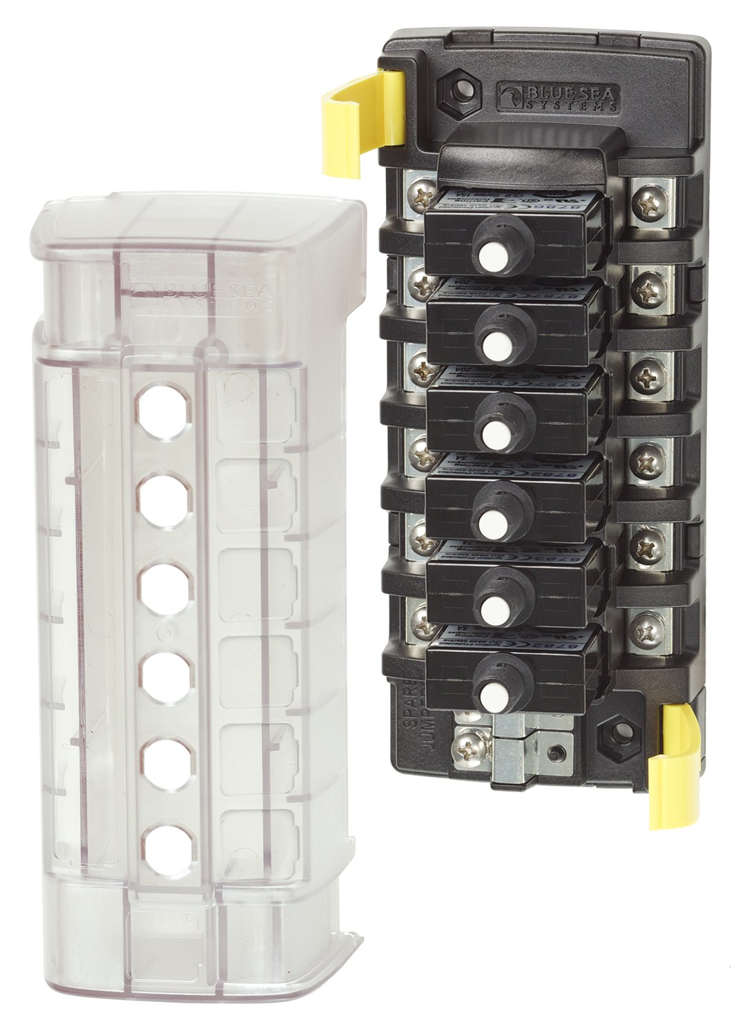 Blue Sea Systems Circuit Breaker Block, 6 Position Independent Source Without Ground Base – 5050-BSS
