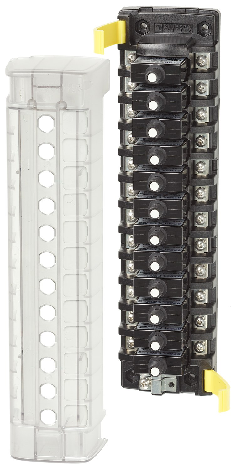 Blue Sea Systems Circuit Breaker Block, 12 Position Independent Source Without Ground Base – 5051-BSS