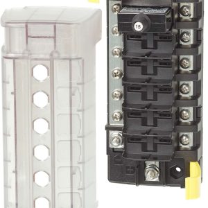 Blue Sea Systems Circuit Breaker Block, 6 Position Common Source with Ground Base – 5052-BSS