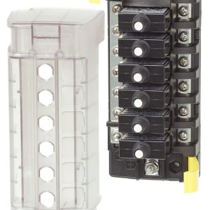 Blue Sea Systems Circuit Breaker Block, 6 Position Common Source with Ground Base – 5052-BSS