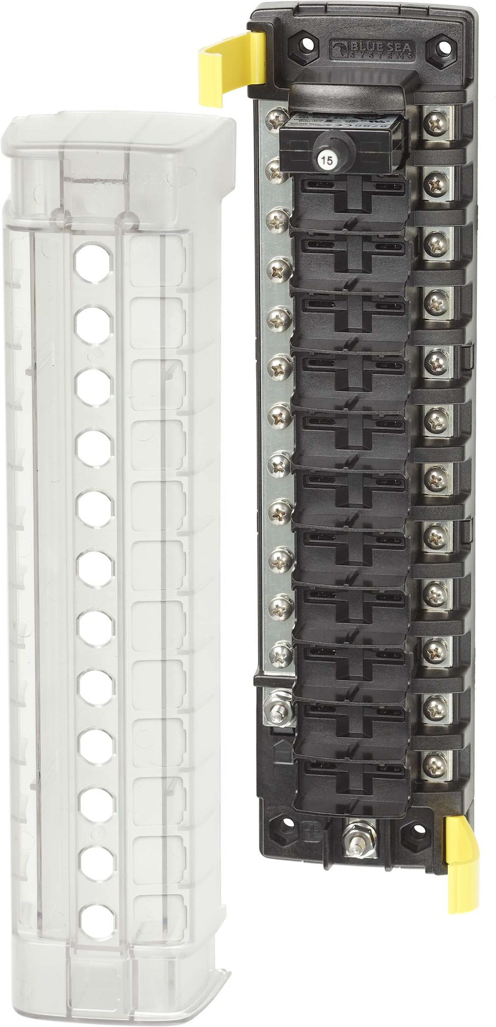 Blue Sea Systems Circuit Breaker Block, 12 Position Common Source with Ground Base – 5054-BSS