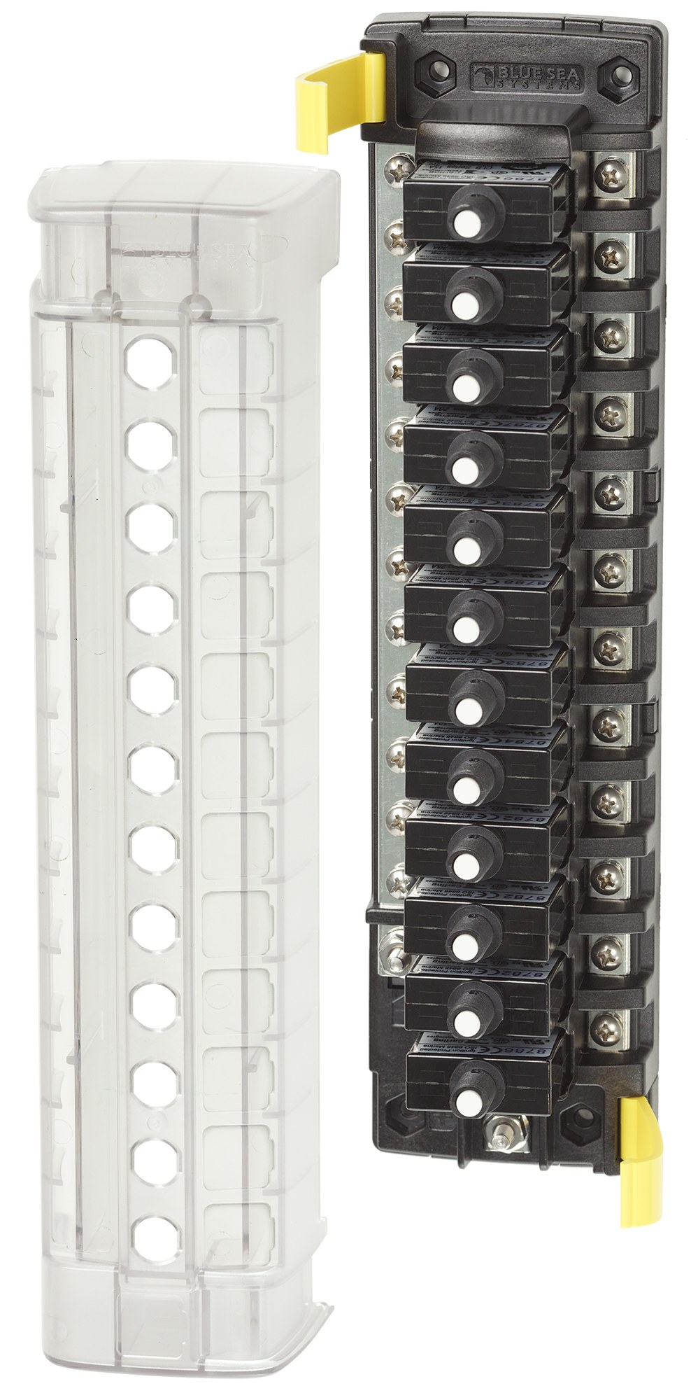 Blue Sea Systems Circuit Breaker Block, 12 Position Common Source with Ground Base – 5054-BSS