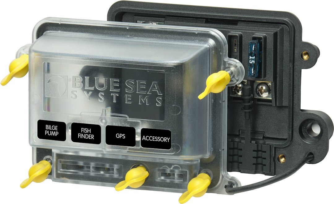 Blue Sea Systems Fuse Block, 32 Volt DC, 80 Amp Per Block/ 25 Amp Per Circuit, Uses Ato/ Atc Blade Style Fuse, With Protective Cover – 5056100-BSS