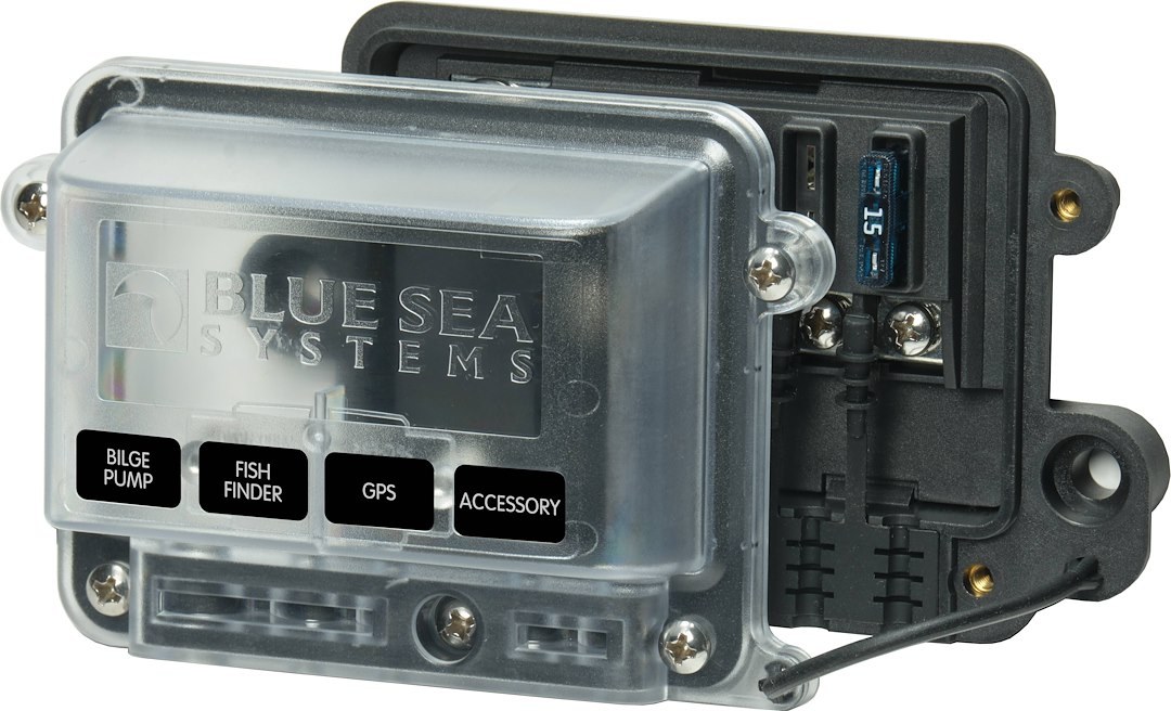 Blue Sea Systems Fuse Block, St Blade, 32 Volts DC/ 80 Amp Per Block/ 25 Amp Per Circuit, Water Resistant, Uses Ato®/ Atc® Blade Style Fuse – 5056-BSS