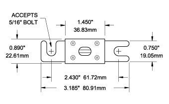 Blue Sea Systems Fuse, Bolt-On Fuse, Anl, 350 Amps/ 32 Volts DC, Single – 5135-BSS
