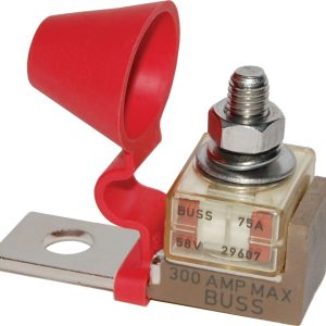 Blue Sea Systems Fuse Block, 58 Volt DC, 300 Amp, Uses Mrbf Terminal Fuse, With Protective Cover/ 8 Write-On Circuit Labels – 5191-BSS