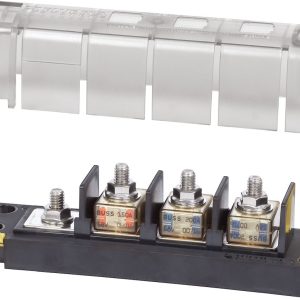Blue Sea Systems Fuse Block, 58 Volts DC, 300 Amps Per Block/ 240 Amps Per Circuit, Uses Three Mrbf Terminal Fuse – 5196-BSS