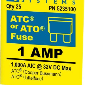 Blue Sea Systems Fuse, Blade Fuse, Ato/ Atc, 1 Amps/ 32 Volts DC, Pack of 25 – 5235100-BSS