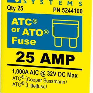 Blue Sea Systems Fuse, Blade Fuse, Ato/ Atc, 25 Amps/ 32 Volts DC, Pack of 25 – 5244100-BSS