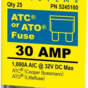 Blue Sea Systems Fuse, Blade Fuse, Ato/ Atc, 30 Amps/ 32 Volts DC, Pack of 25 – 5245100-BSS
