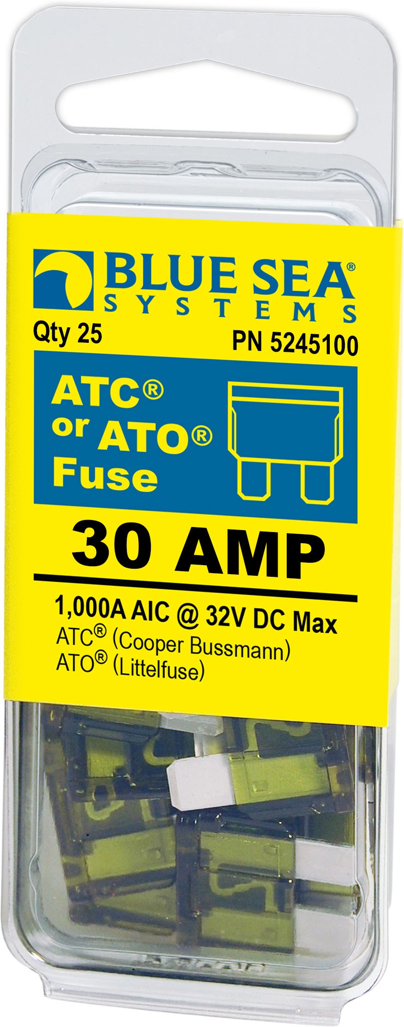 Blue Sea Systems Fuse, Blade Fuse, Ato/ Atc, 30 Amps/ 32 Volts DC, Pack of 25 – 5245100-BSS