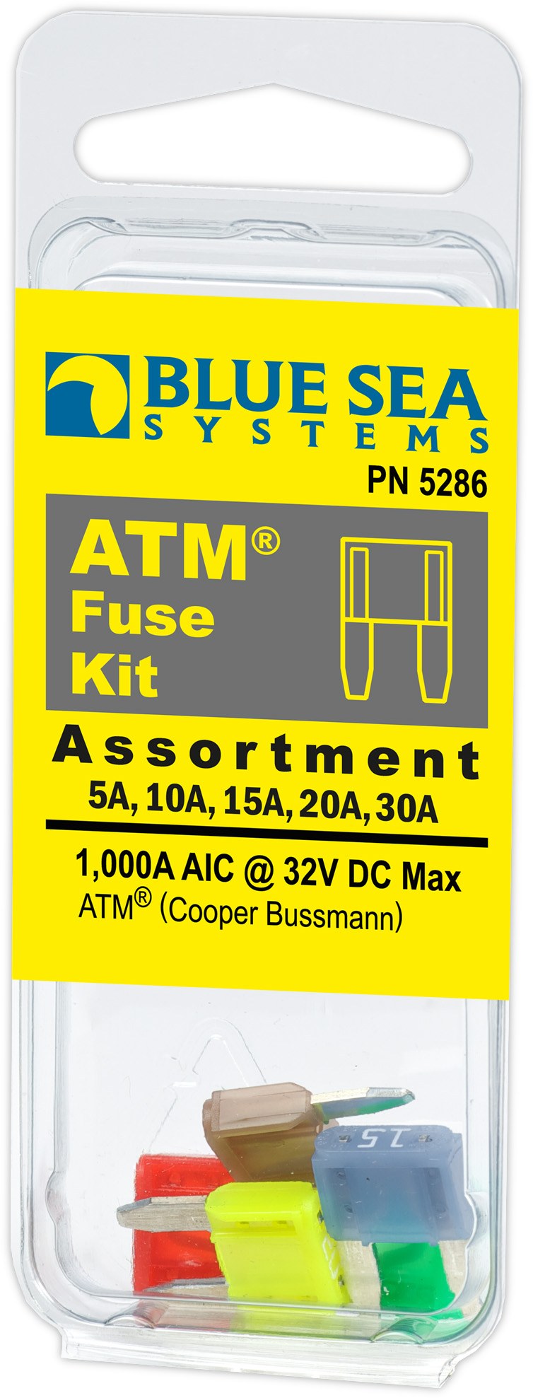 Blue Sea Systems Fuse Assortment, 5-Piece, Atm Fuse, 32 Volts DC, With 5 Amps Fuse/ 10 Amps Fuse/ 15 Amps Fuse/ 20 Amps Fuse/ 30 Amps Fuse – 5286-BSS
