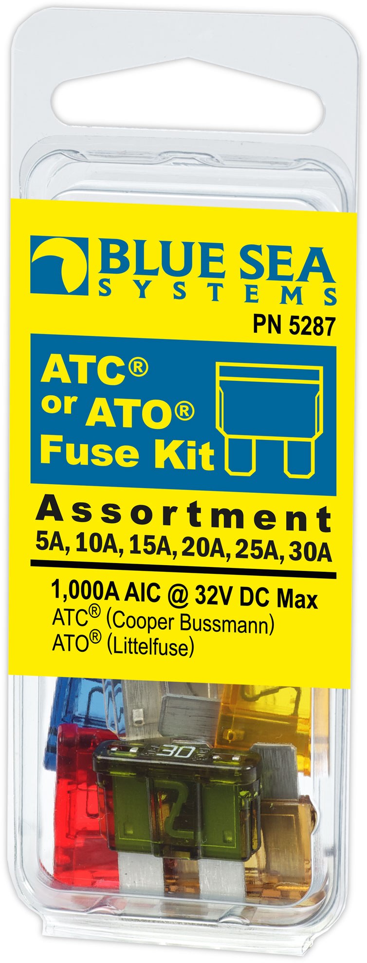 Blue Sea Systems Fuse Assortment, 6-Piece, Atc/ Ato Fuse, 32 Volts DC – 5287-BSS