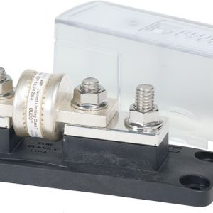 Blue Sea Systems Fuse Block, 160 Volts DC, 400 Amps, Uses Class T Fuse, With Protective Cover and 8 Write-On Circuit Labels – 5502-BSS