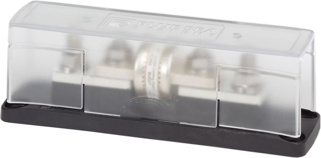 Blue Sea Systems Fuse Block, 160 Volts DC, 400 Amps, Uses Class T Fuse, With Protective Cover and 8 Write-On Circuit Labels – 5502-BSS