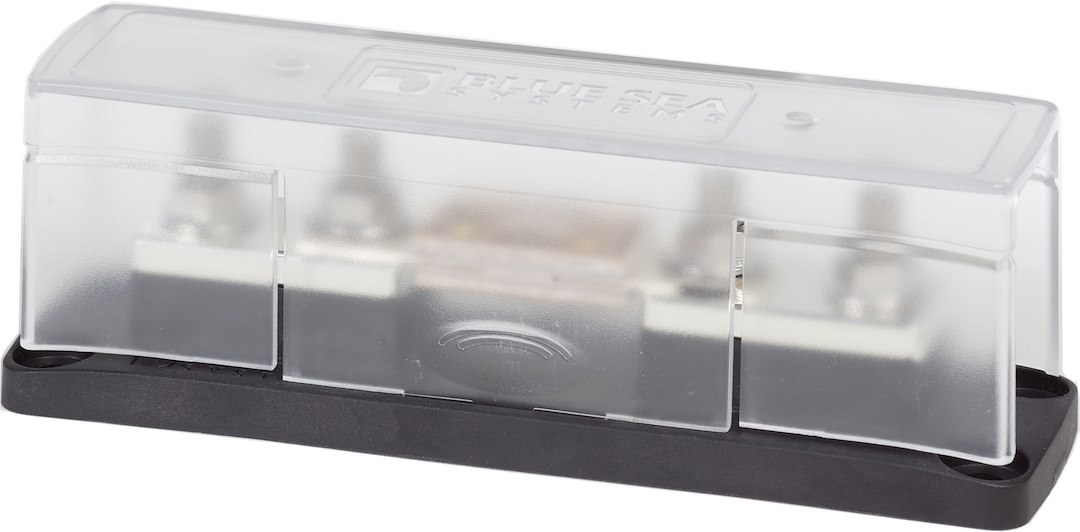 Blue Sea Systems Fuse Block, 32 Volts DC, 750 Amps, Uses Anl Fuse, With Protective Cover and 8 Write-On Circuit Labels, Swing Out Design – 5503-BSS