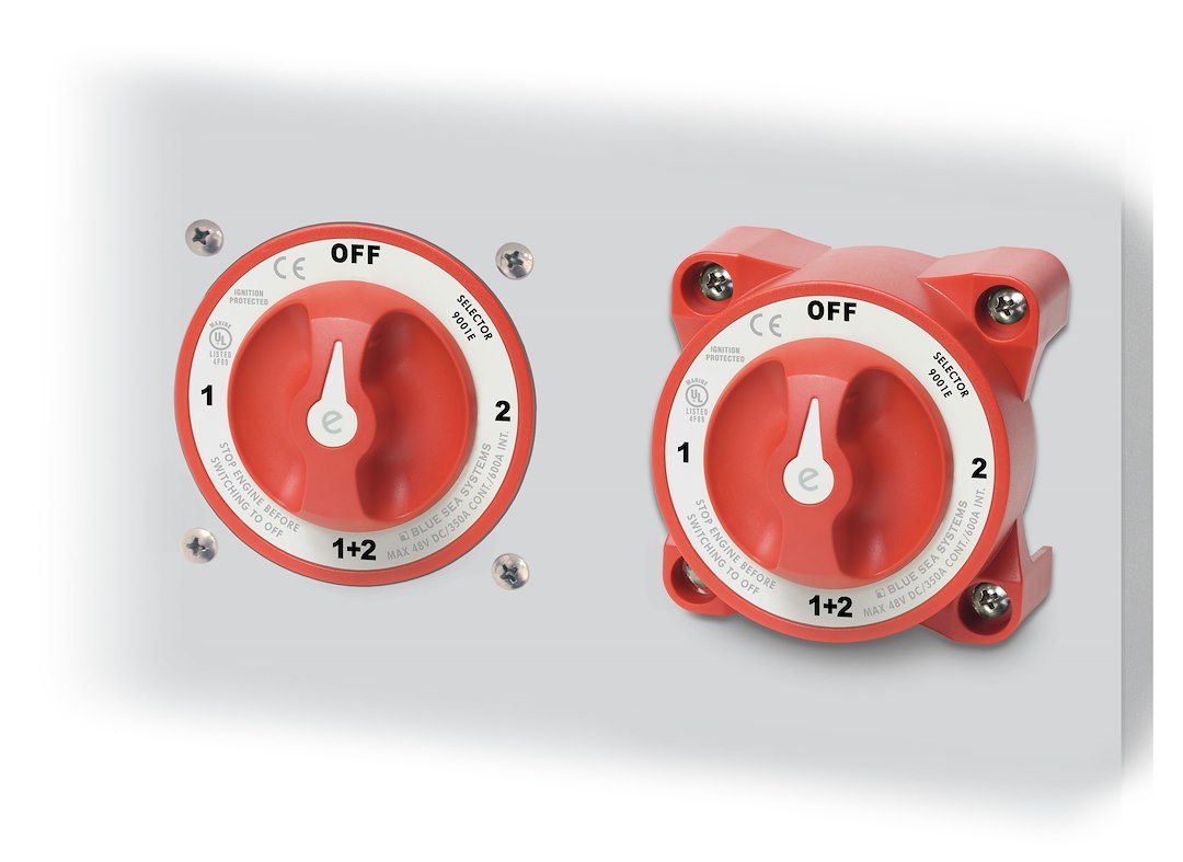 Blue Sea Systems Battery Selector Switch, E-Series, Use to Simultaneously Switch Two Isolated Battery Banks, 2 Position, 2 Batteries – 5510E-BSS