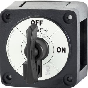 Blue Sea Systems Battery Disconnect Switch, 48 Volts DC, Single Circuit On-Off, 300 Amps, Black, With Key, Tinned Copper Stud – 6004200-BSS