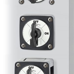 Blue Sea Systems Battery Disconnect Switch, 48 Volts DC, Single Circuit On-Off, 300 Amps, Black, With Key, Tinned Copper Stud – 6004200-BSS
