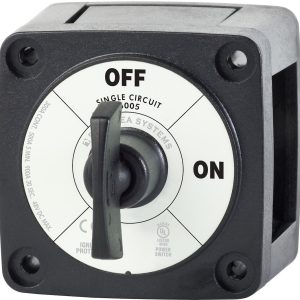 Blue Sea Systems Battery Disconnect Switch, M Series, 48 Volts DC, Single Circuit On-Off, 300 Amps, Black, With Key, Tinned Copper Stud – 6005200-BSS