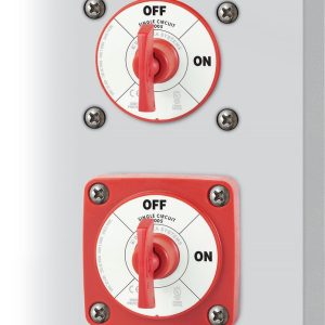 Blue Sea Systems Battery Disconnect Switch, 48 Volts DC, Single Circuit On-Off, 300 Amps, Red, With Key, Isolating Cover – 6005-BSS