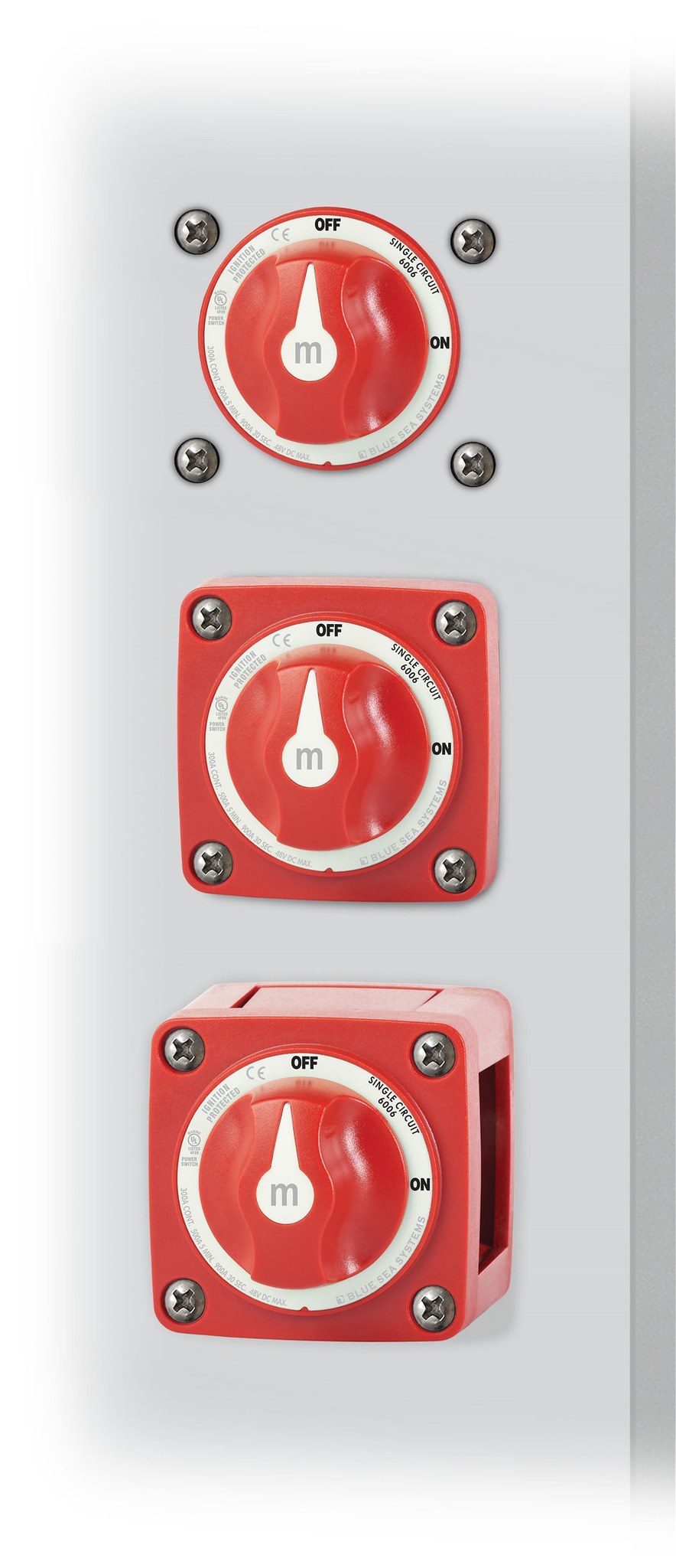 Blue Sea Systems Battery Disconnect Switch, 48 Volts DC, Single Circuit On-Off, 300 Amps, Red – 6006-BSS