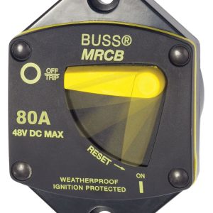 Blue Sea Systems Circuit Breaker, 187 Series, 80 Amps/ 48 Volts DC, Thermal Type, 5/16 Inch-18 Stud Terminal, Switchable/ Manual Reset – 7042-BSS