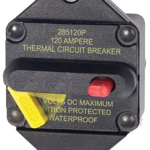 Blue Sea Systems Circuit Breaker, 285 Series, 120 Ampere, 48 Volt DC, Replacement for 185 Series Circuit Breakers, Panel Mount – 7088-BSS