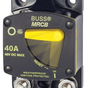 Blue Sea Systems Circuit Breaker, 187 Series, 40 Amps/ 48 Volts DC, Surface Mount, Thermal Type, 5/16 Inch-18 Stud Terminal – 7138-BSS