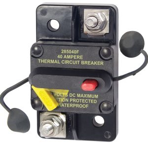 Blue Sea Systems Circuit Breaker, 285 Series, 40 Amps/ 48 Volts DC, Surface Mount, Thermal Type, M6 Stud Terminal, Switchable/Manual Reset – 7182-BSS