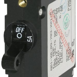 Blue Sea Systems Circuit Breaker, A Series, 5 Amps/ 240 Volt AC/ 32 Volt DC, Black, Single Pole Magnetic Hydraulic Type, Toggle Actuator – 7200-BSS