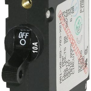 Blue Sea Systems Circuit Breaker, A Series, 10 Amps/ 240 Volt AC/ 65 Volt DC, Black, Single Pole Magnetic Hydraulic Type, Toggle Actuator – 7204-BSS