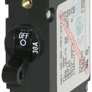 Blue Sea Systems Circuit Breaker, A Series, 30 Amps/ 240 Volt AC/ 32 Volt DC, Black, Single Pole Magnetic Hydraulic Type, Toggle Actuator – 7220-BSS