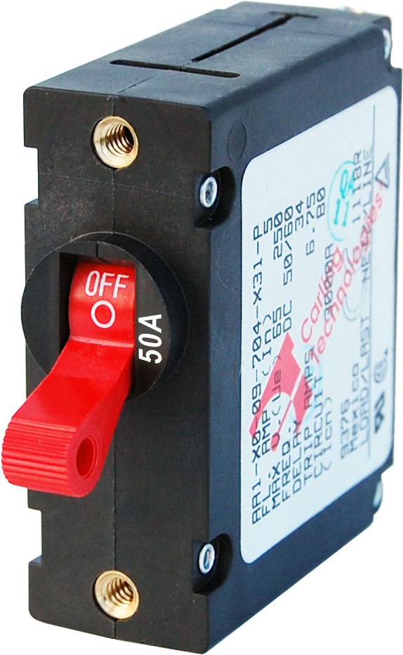Blue Sea Systems Circuit Breaker, A Series, 50 Ampere, 240 Volt AC/ 65 Volt DC, For Blue Sea System Electrical Panels, Red – 7229-BSS