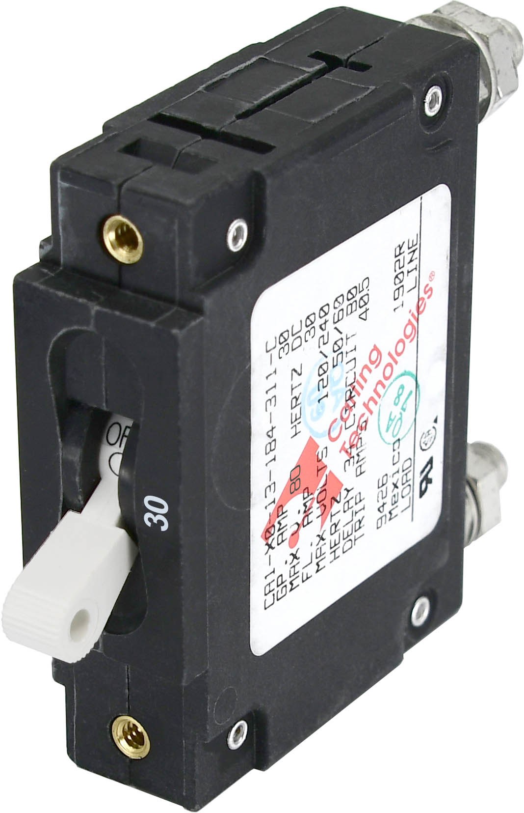 Blue Sea Systems Circuit Breaker, C-Series, 30 Amp/ 240 Volt AC/ 80 Volt DC, Manual Reset, White, Single Pole Magnetic Hydraulic Type – 7355-BSS