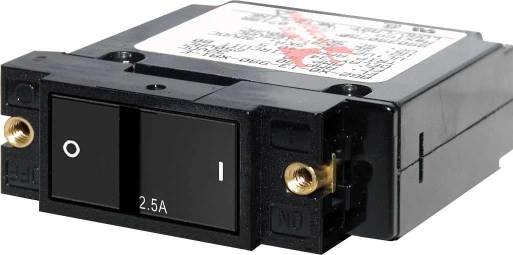 Blue Sea Systems Circuit Breaker, A Series, 2.5 Ampere, 240 Volt AC/ 32 Volt DC, Single Pole Magnetic Hydraulic Type, Flat Rocker Actuator – 7399-BSS