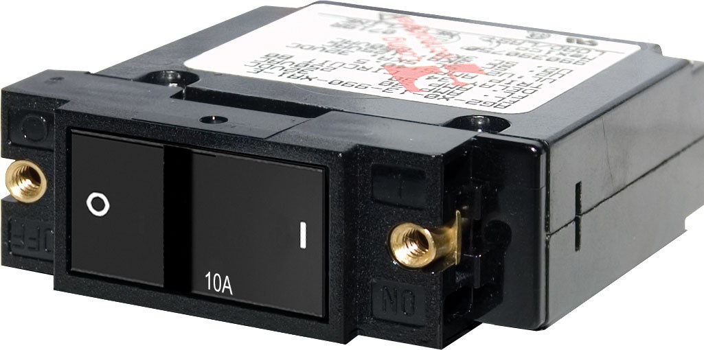 Blue Sea Systems Circuit Breaker, A Series, 10 Amps/ 240 Volt AC/ 32 Volt DC, Single Pole Magnetic Hydraulic Type, Flat Rocker Actuator – 7402-BSS