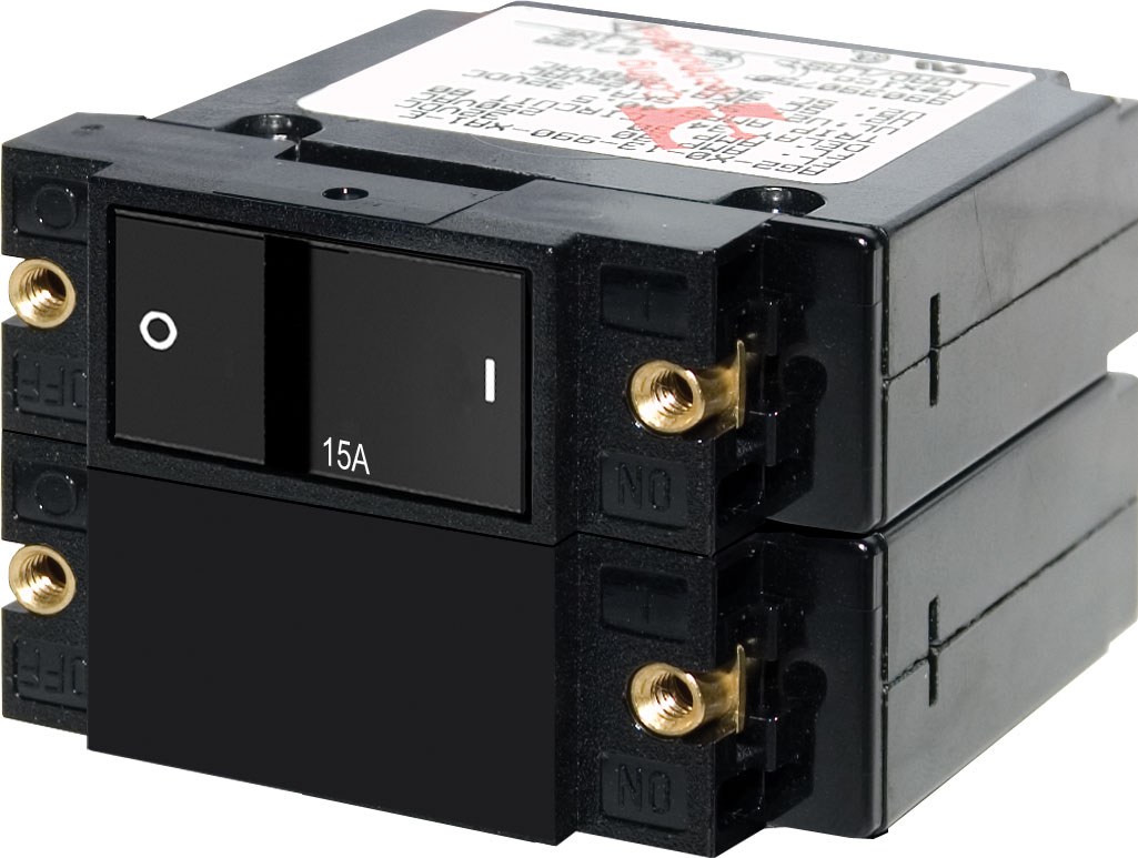Blue Sea Systems Circuit Breaker, A Series, 15 Amps/ 120/ 240 Volt AC/ 32 Volt DC, Double Pole Magnetic Hydraulic Type – 7411-BSS